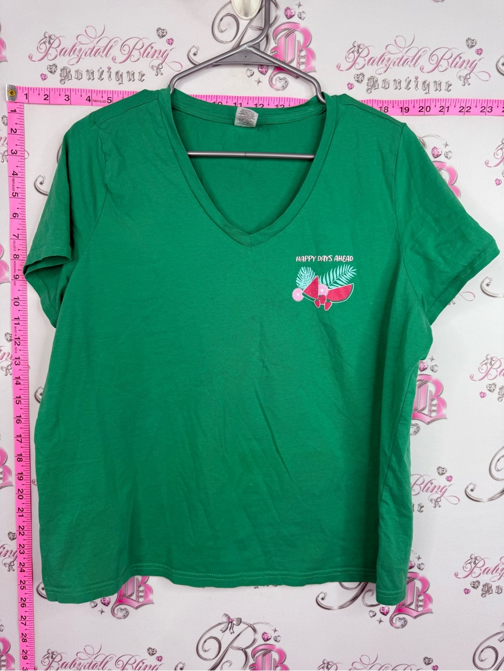 LVER tshirt Happy Days Ahead Green V-Neck Tee watermelon 🍉
